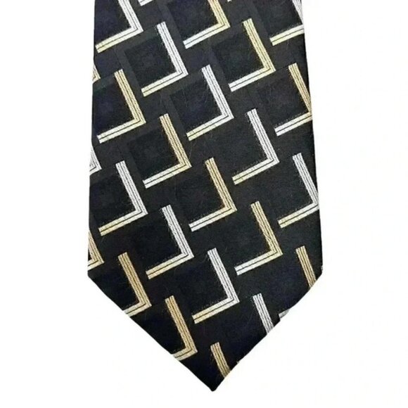 Joseph & Feiss Silk Tie Black Gold Silver Print - Picture 2 of 8
